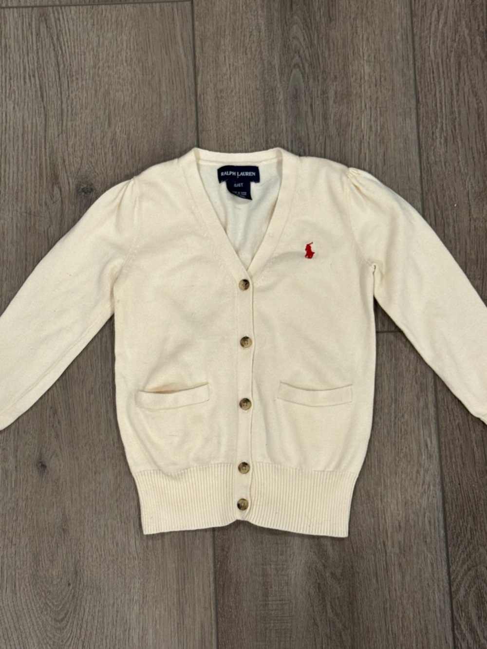 Ralph Lauren Cream Cardigan with Red Pony Embroidery - Kids